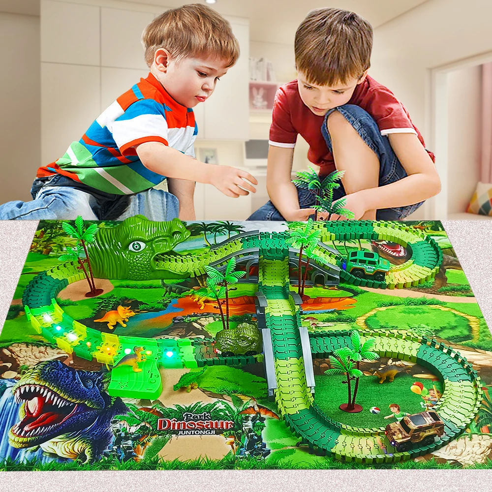 Pista de tren con dinosaurios y coche de juguete con luz - imagen 3