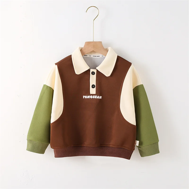 Sudadera con solapa polo, letras y bloqueo de color primavera otoño