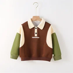 Sudadera con solapa polo, letras y bloqueo de color primavera otoño
