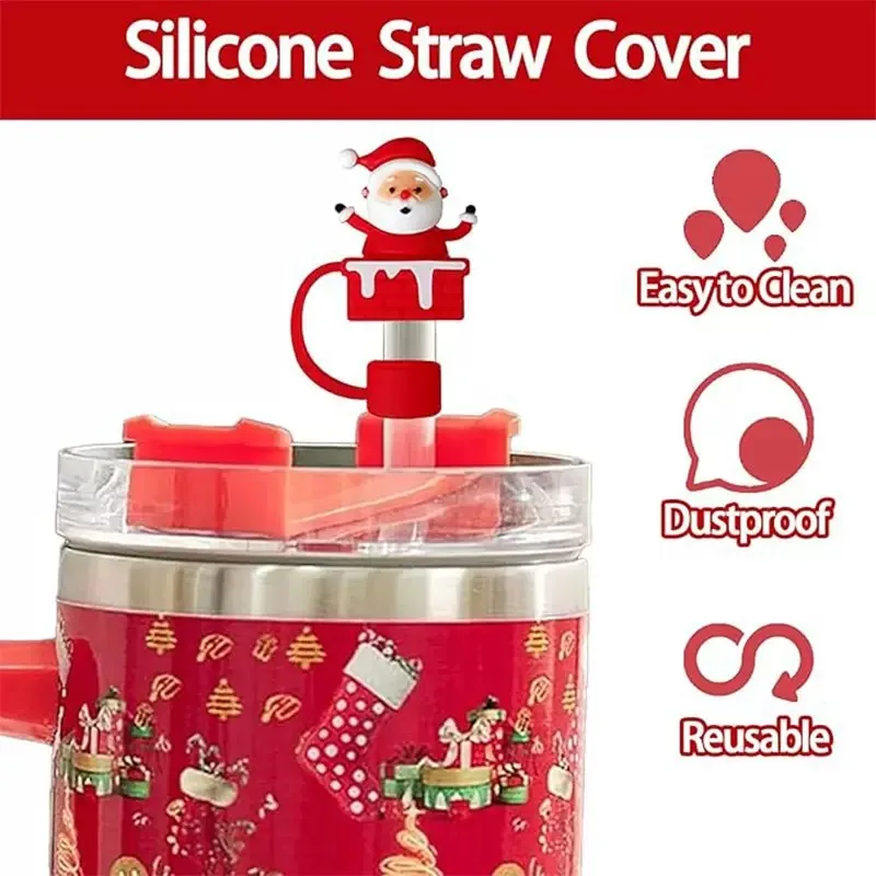 Fundas para pajitas de silicona infantiles – pack reutilizable Navidad - imagen 3
