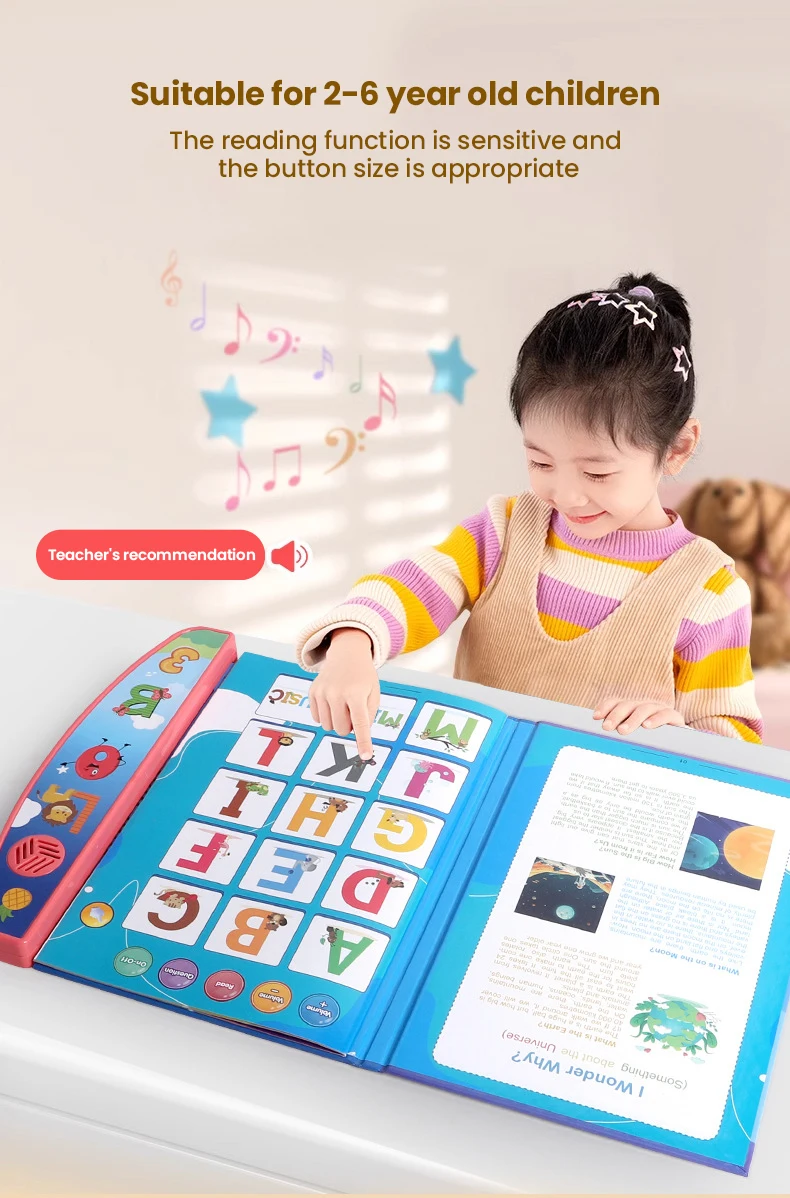 Vista del libro abierto mostrando páginas interactivas con botones táctiles