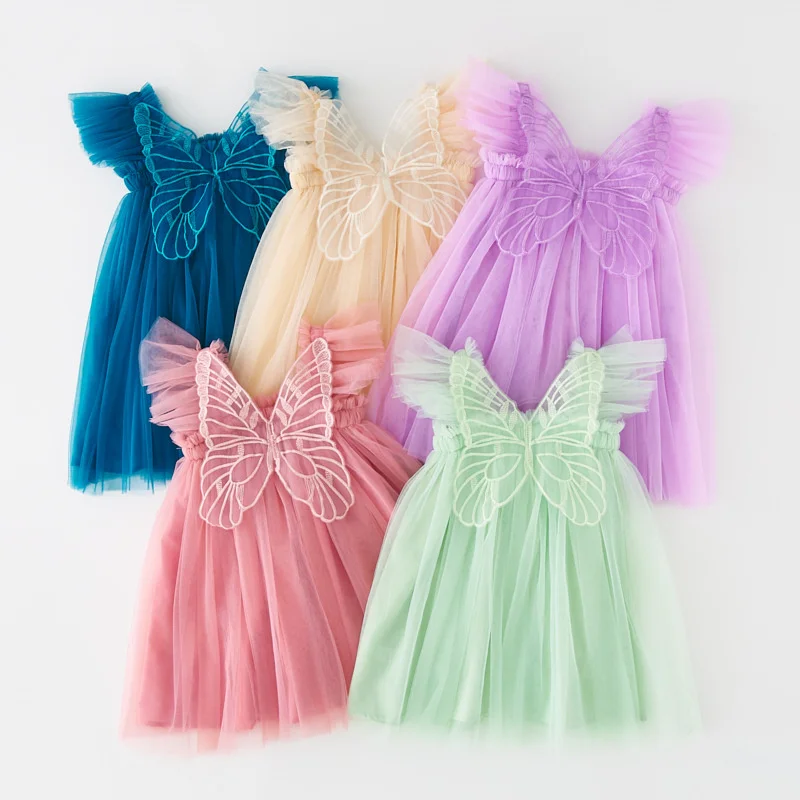 Vestido princesa de malla con mangas voladoras para niñas - imagen 5