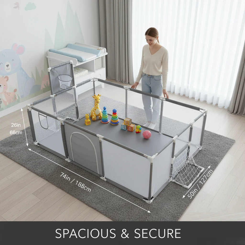 Parque de juegos para bebés con malla transpirable y corralito