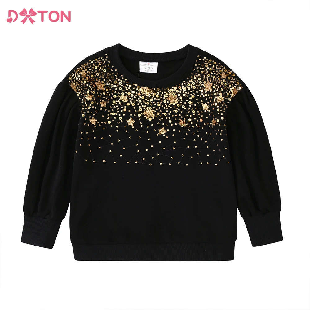 DXTON Sudadera de algodón para niñas con lentejuelas y estrellas