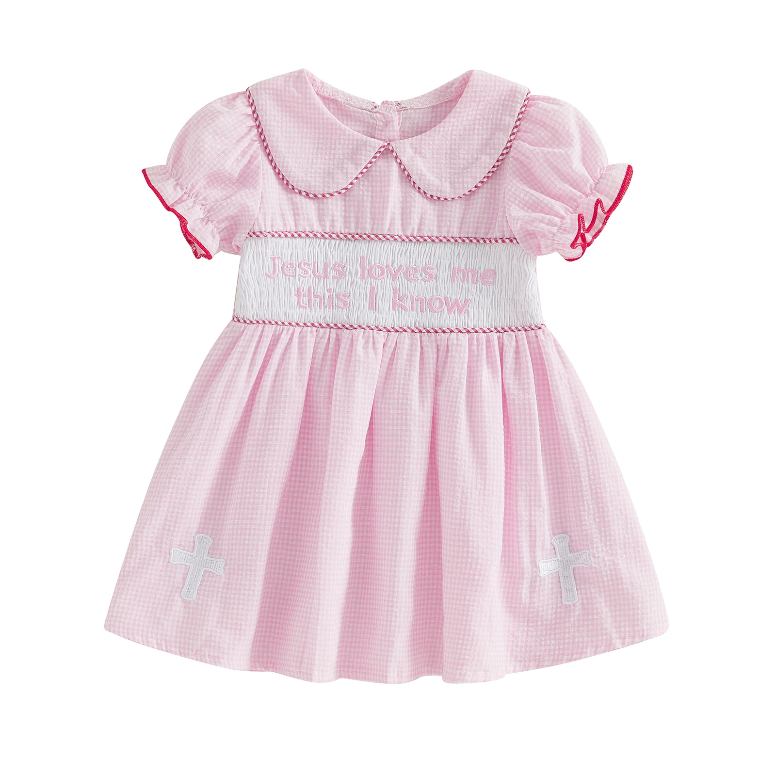Vestido de Pascua para niña – Manga corta corte A con bordado cruzado - imagen 3