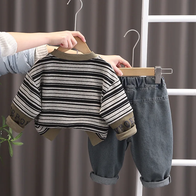 Conjunto de bebé niña de primavera y otoño con camiseta a rayas - imagen 2