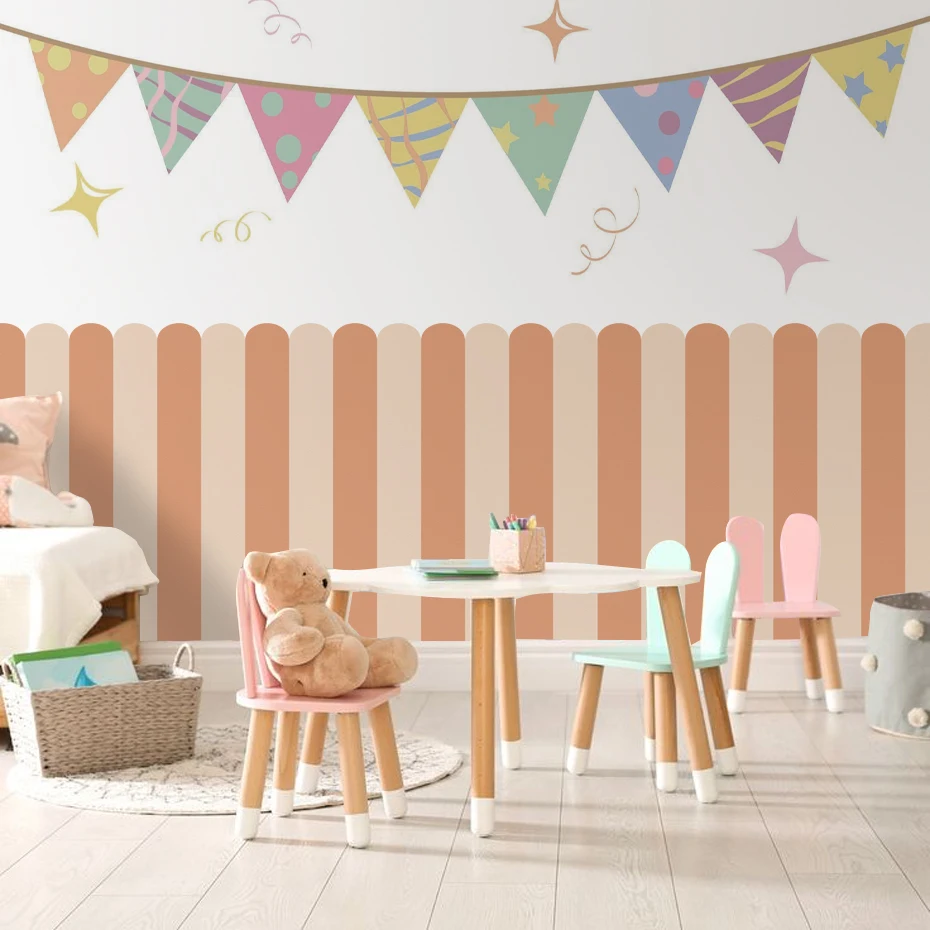 Papel pintado infantil de rayas verticales multicolor autoadhesivo - imagen 4