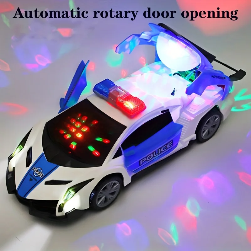 Coche de policía de juguete con luces encendidas