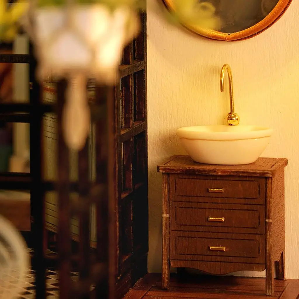 Casa de muñecas miniatura para manualidades con muebles y pilas AAA - imagen 3