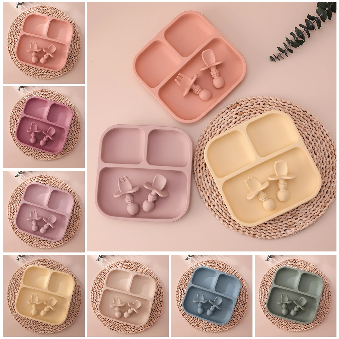 Platos de succión en silicona para bebés con cubiertos sin BPA - imagen 3