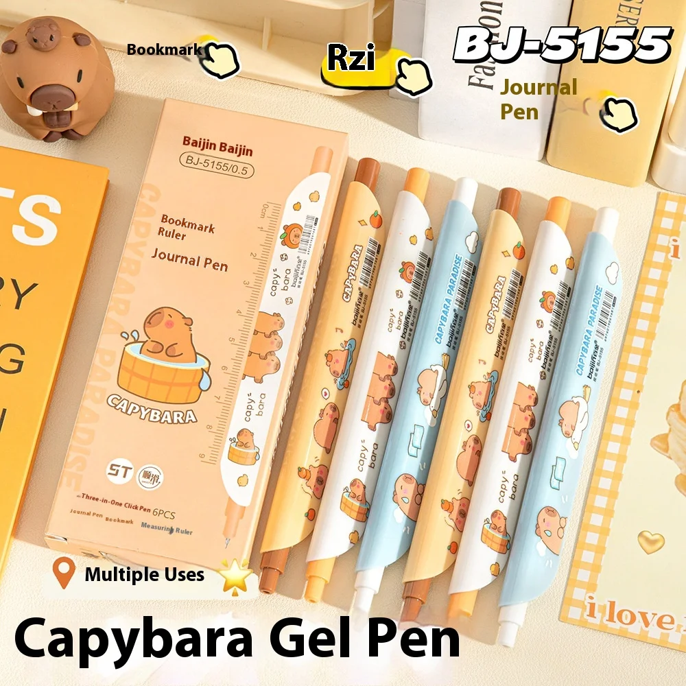 Bolígrafos gel con capybara – Regla marcapáginas escolar - imagen 5