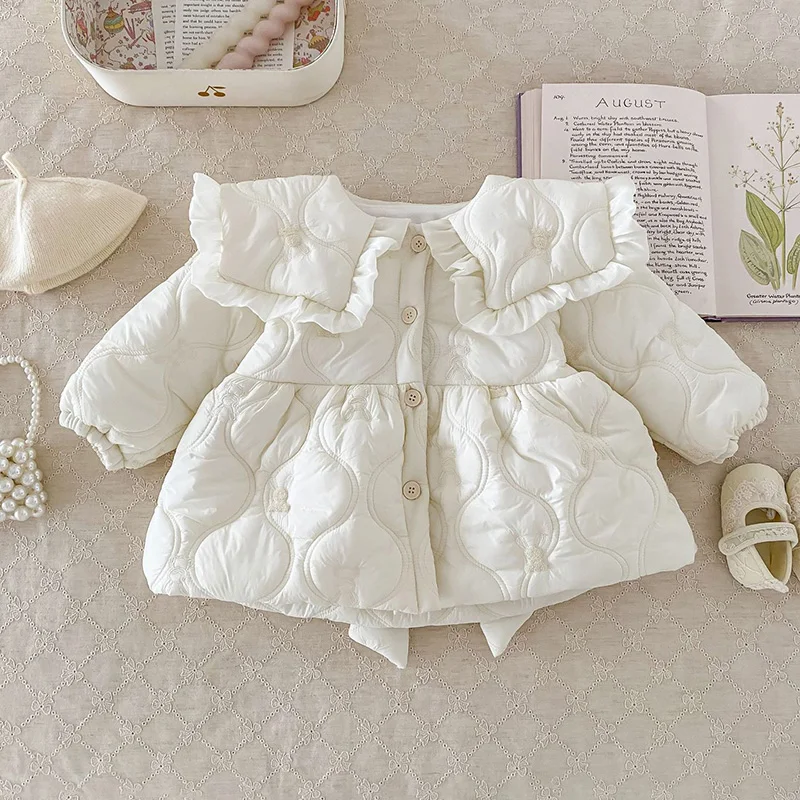 Parka infantil suave para niña con forro polar y lazo - imagen 3