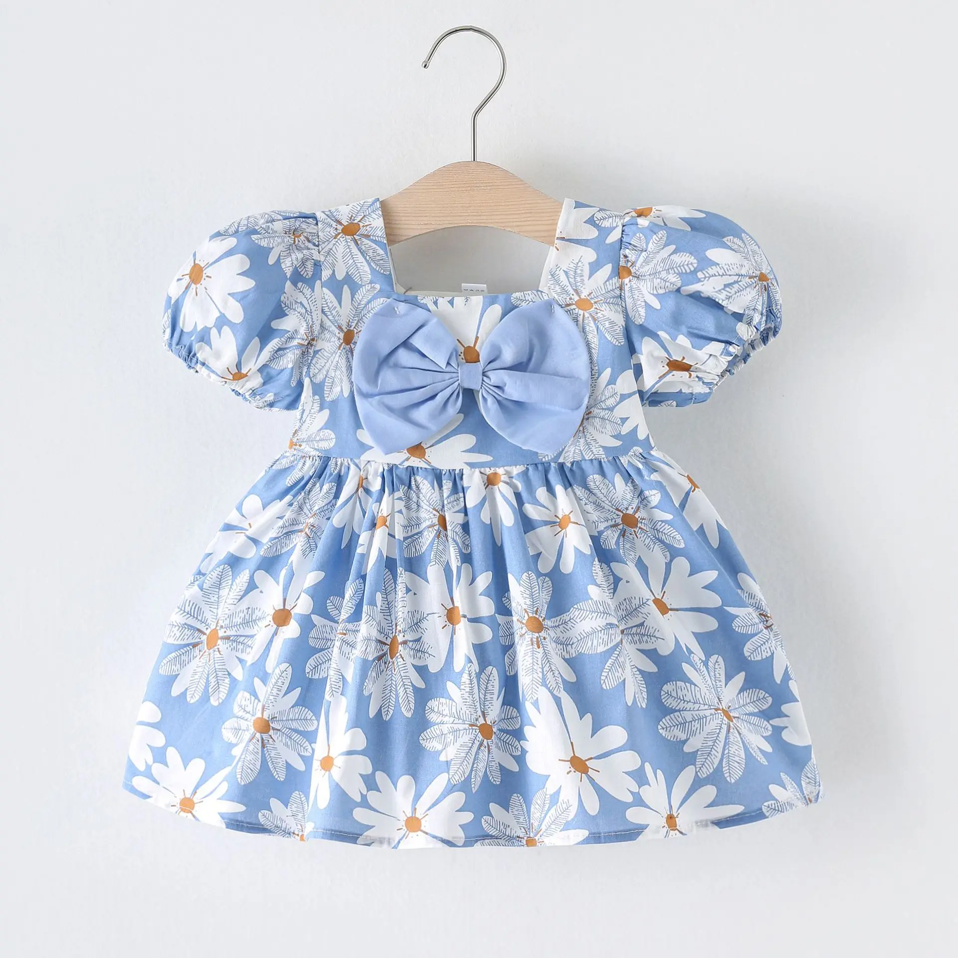 Vestido manga corta niños estilo coreano con cuello cuadrado lazo - imagen 5