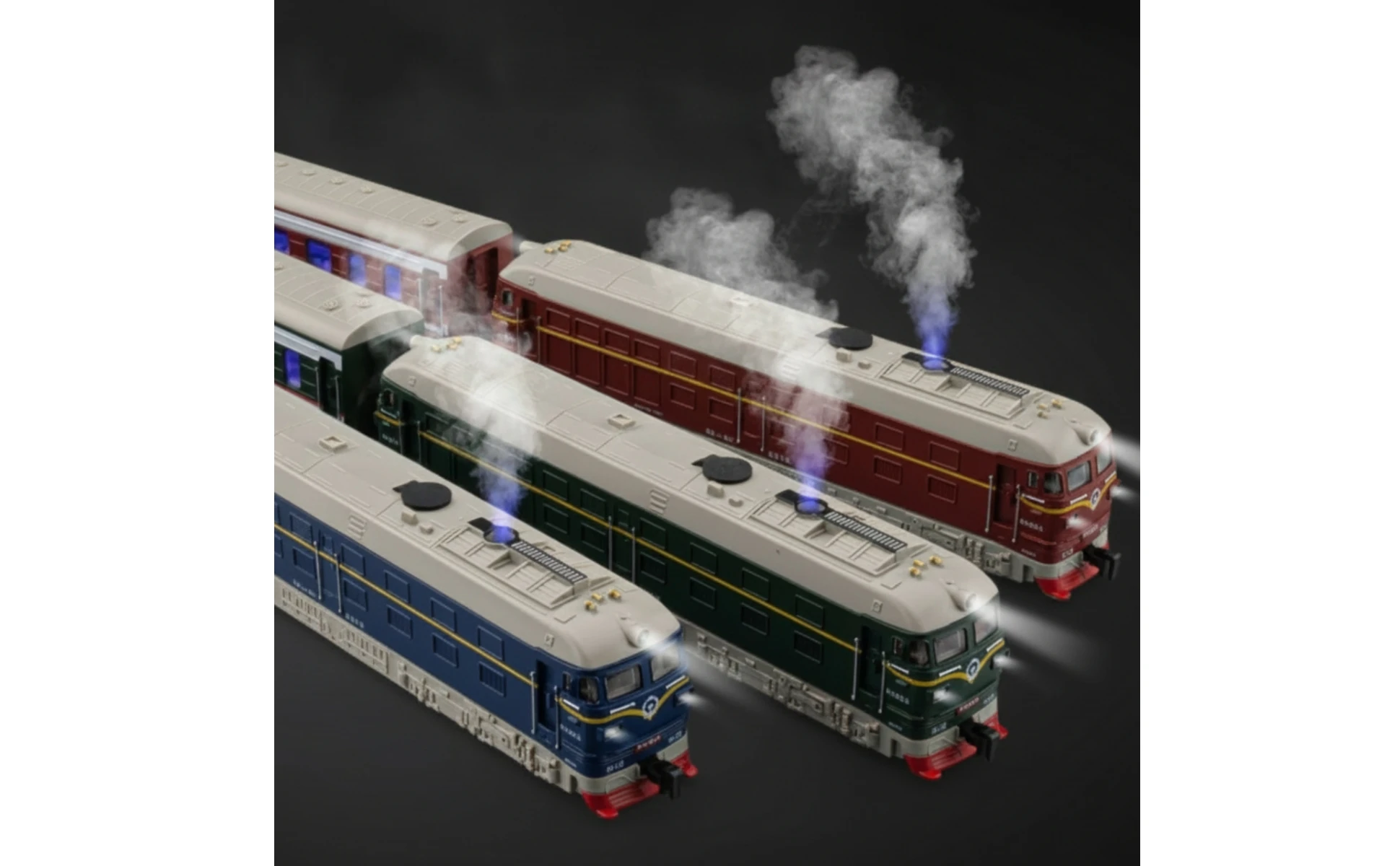 Conjunto de 3 locomotoras en movimiento con efecto realista