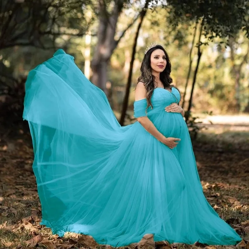 Vestido de maternidad maxi encaje con hombros descubiertos - imagen 2