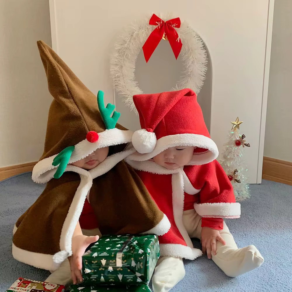 Capa de Navidad bebé cálida felpa suave estilo Papá Noel invierno