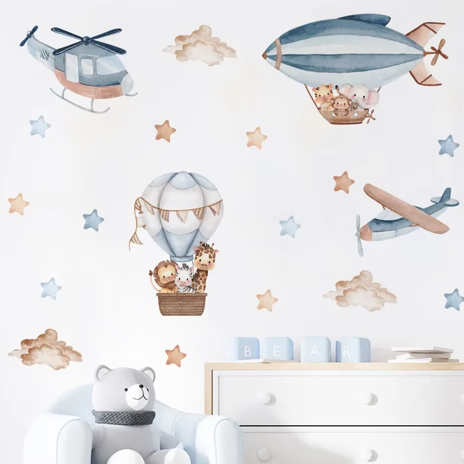 Pegatinas de globo de aire caliente acuarela para habitación infantil - imagen 3