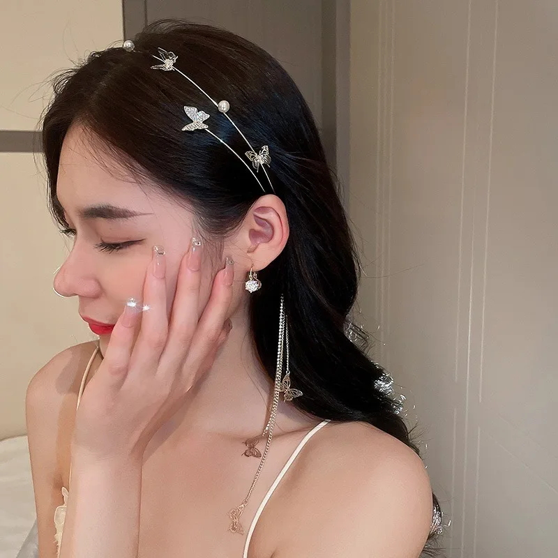 Broche de pelo mariposa con borla y diamantes brillantes para niñas - imagen 2