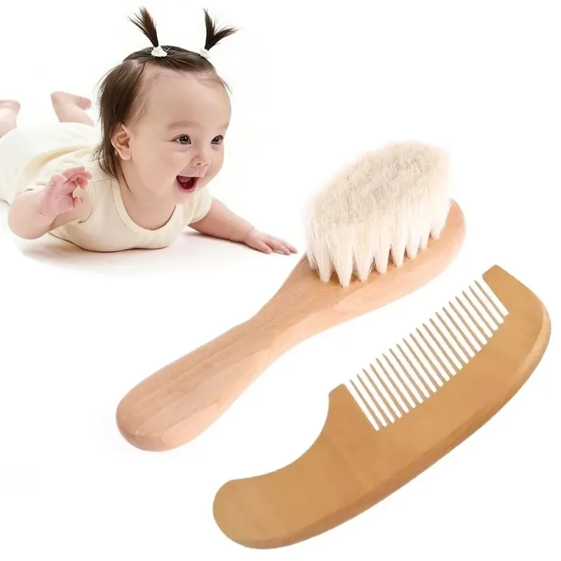 Set cepillo y peine de madera para bebé recién nacido, baño - imagen 5