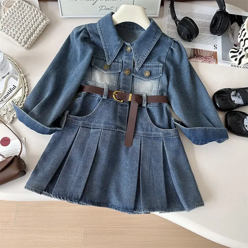 Falda vaquera con cinturón para niña – estilo otoño elegante - imagen 4