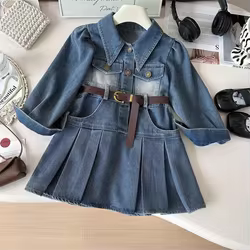Falda vaquera con cinturón para niña – estilo otoño elegante