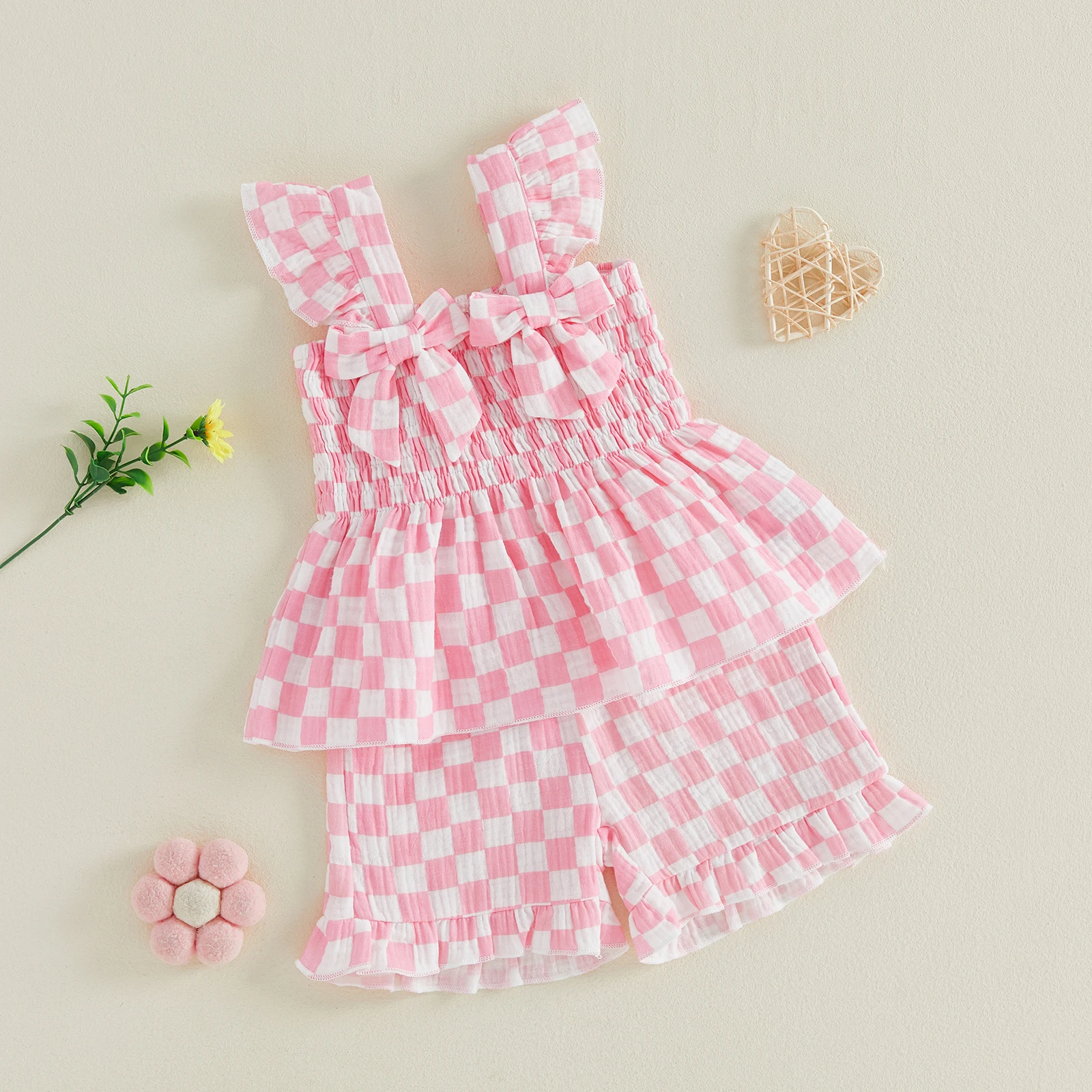 Conjunto verano niña con volantes y cuadros: camiseta pantalón corto - imagen 5
