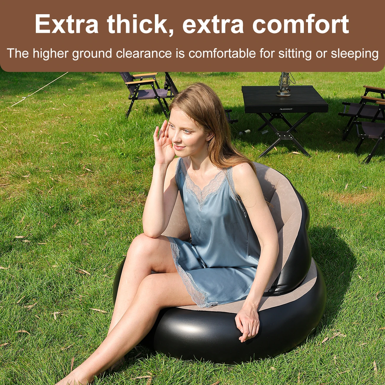 Vista lateral del sofá inflable de PVC para niños