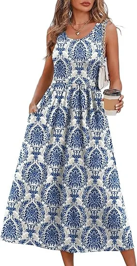 Vestido de verano sin mangas con bolsillos y corte en A