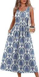 Vestido de verano sin mangas con bolsillos y corte en A