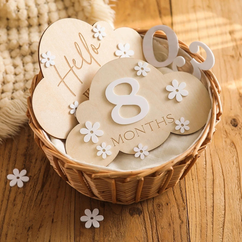Tarjetas de hito de madera para bebé – Accesorios fotografía nube - imagen 5