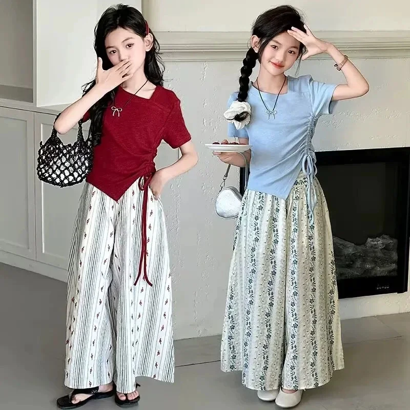 Conjunto de verano para niña con camiseta y pantalón ancho holgado - imagen 2