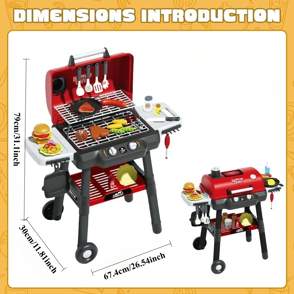Juego de parrilla infantil con sonido, luz y ruedas para barbacoa