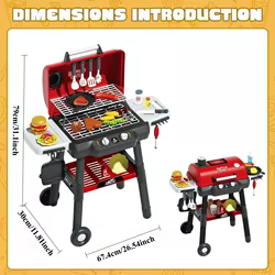 Juego de parrilla infantil con sonido, luz y ruedas para barbacoa