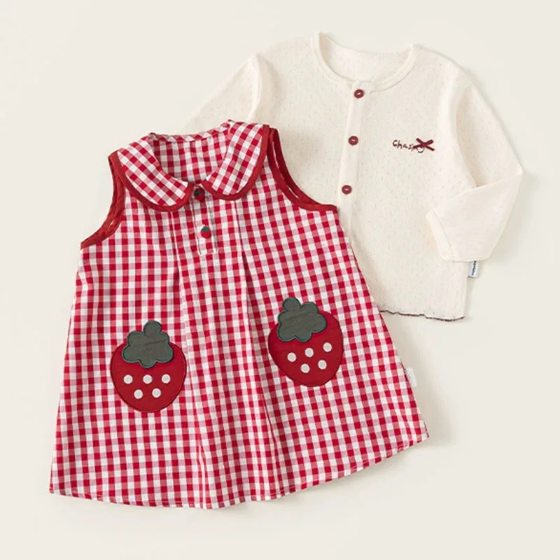 Conjunto niña cárdigan de punto a cuadros con dibujos y vestido - imagen 5
