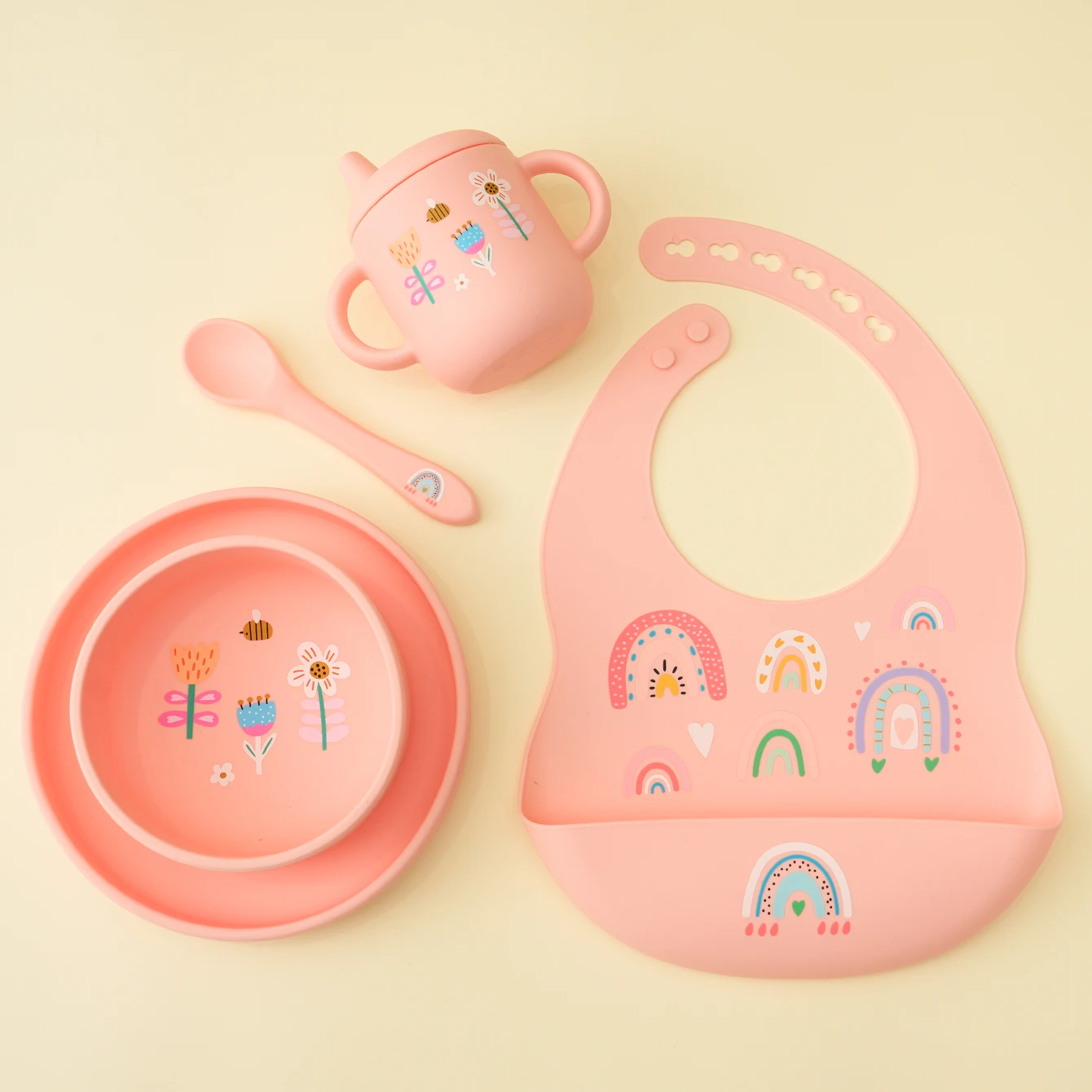 Set de alimentación bebé silicone 5 piezas – Plato, cuenco, babero y vaso antitacas - imagen 4