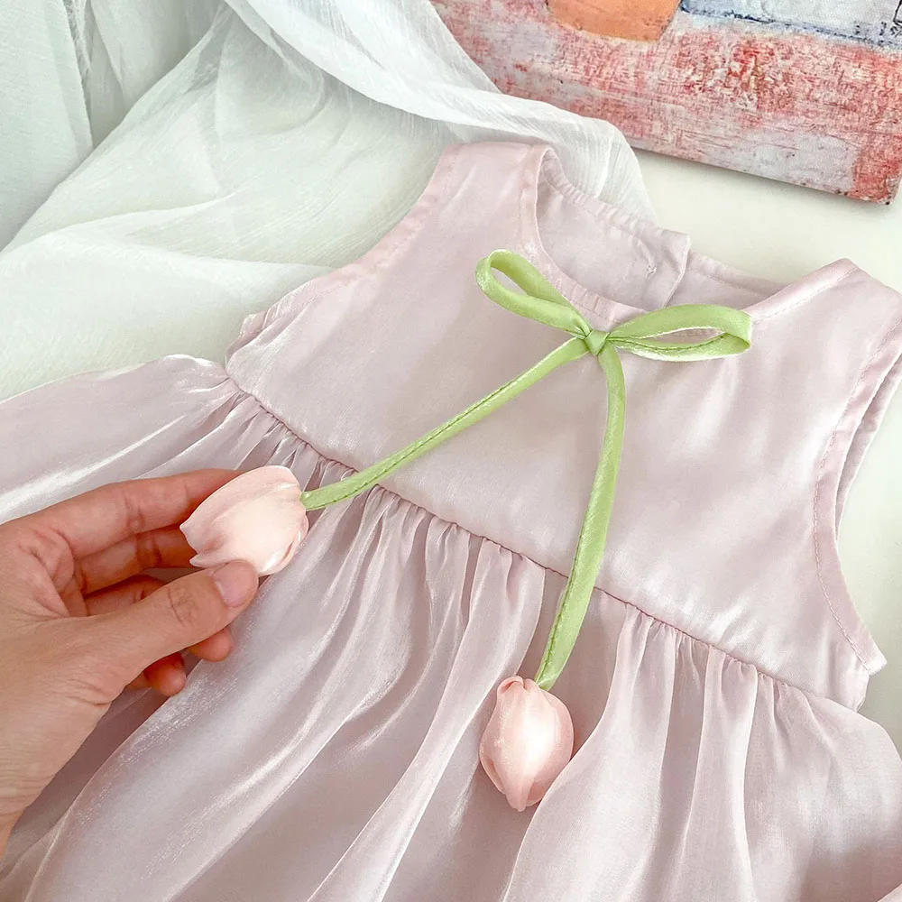 Mono de tulipán con lazo rosa para niñas 0-2 años - imagen 2