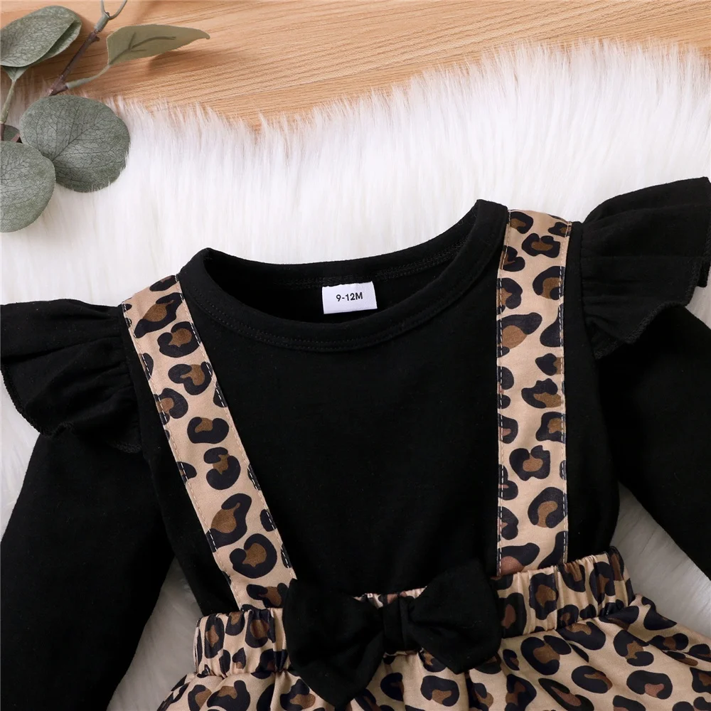 Vestido mono de leopardo para bebé niña con lazo – Manga larga otoño