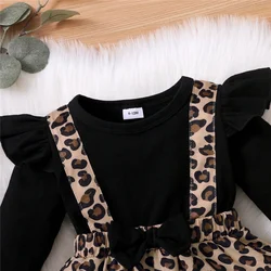 Vestido mono de leopardo para bebé niña con lazo – Manga larga otoño