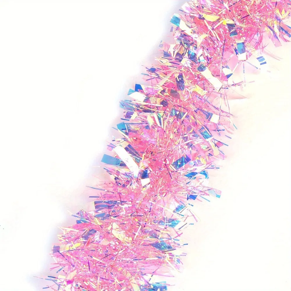 Guirnalda de oropel navideña rosa brillante para árbol - imagen 4