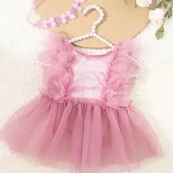 85ae Vestido de tul para niña con diadema floral y encaje