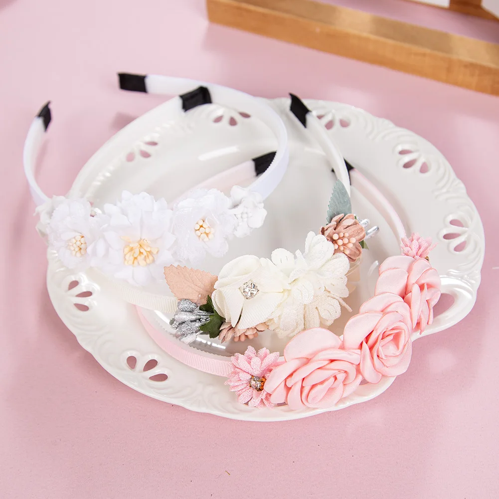 Diadema de flores artificiales con pedrería para bebés y niñas - imagen 2