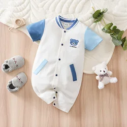 Pijama de una pieza algodón para recién nacido con oso azul