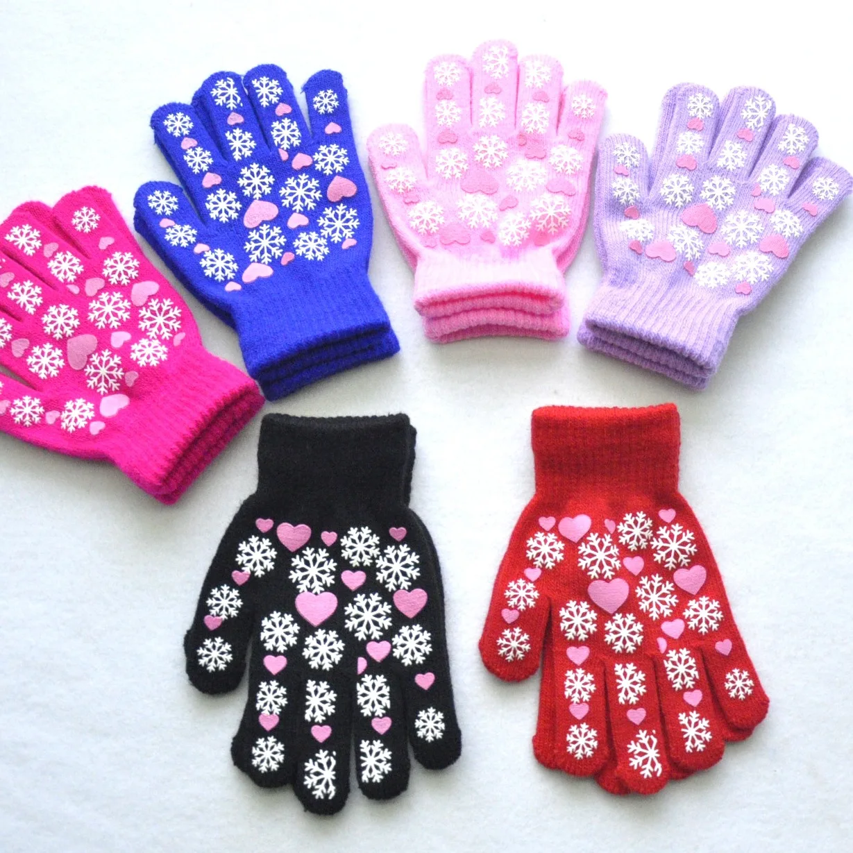 Guantes de invierno para niños 6-11 años con copos de nieve tejidos