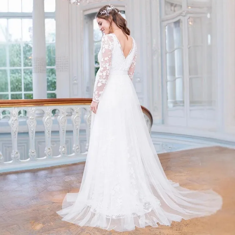 Vestido de maternidad largo con encaje y espalda en V para boda - imagen 2