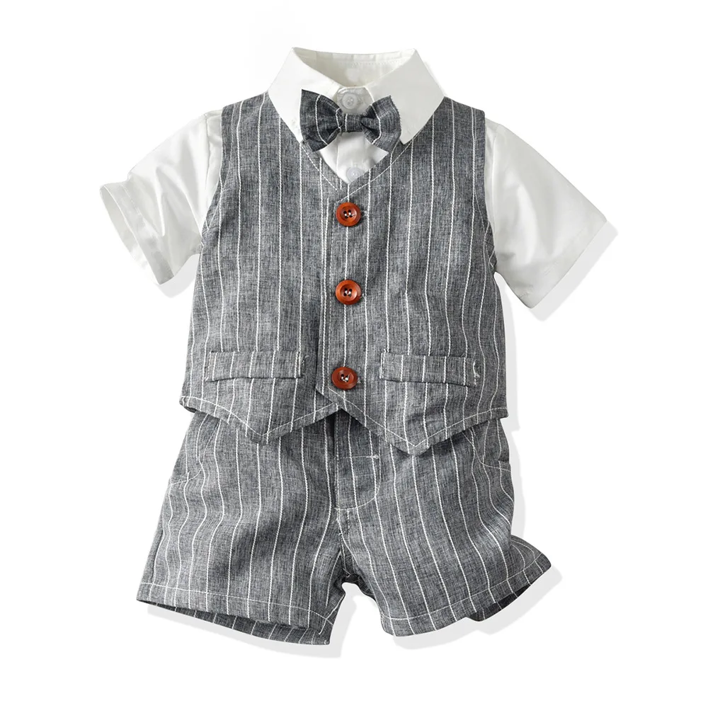 Traje de niño a rayas con lazo y manga corta ajustado - imagen 3