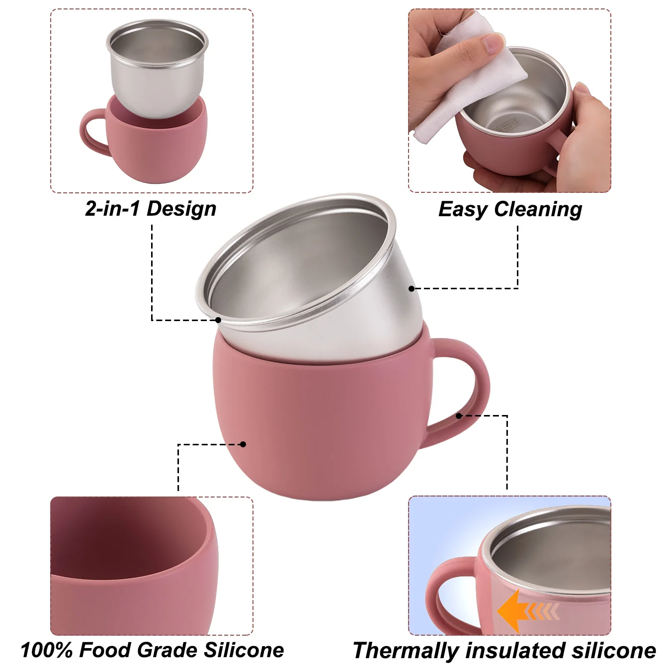 Taza infantil de acero inoxidable con silicona desmontable sin BPA - imagen 4