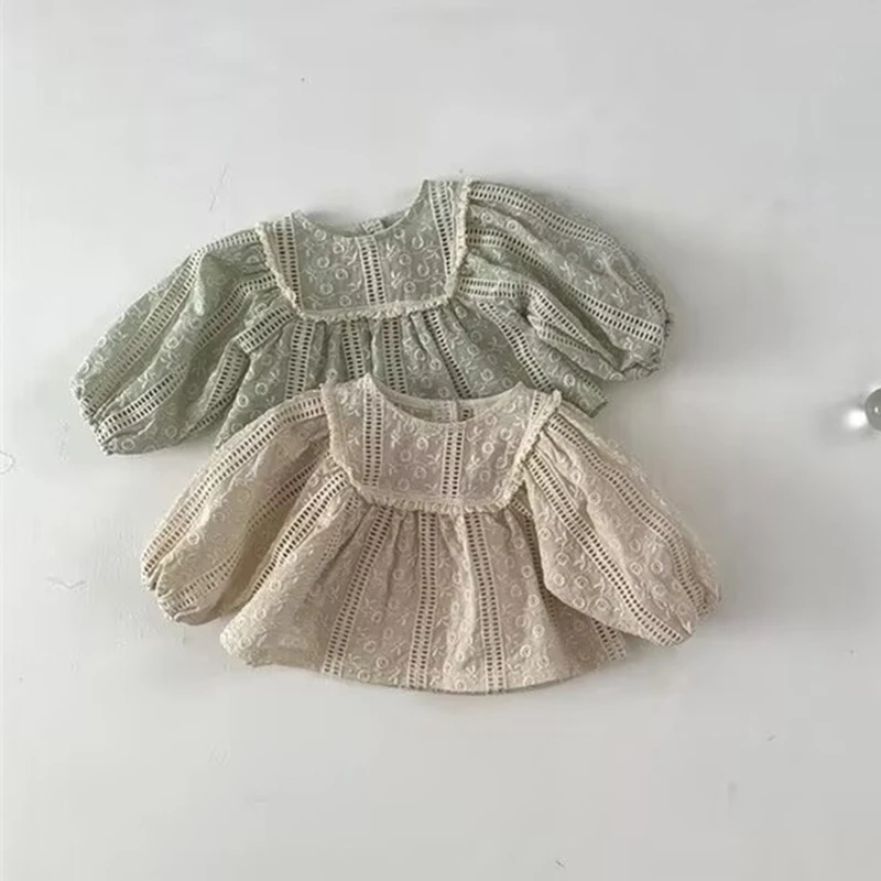 Blusa de encaje para niña otoñal con mangas abullonadas - imagen 5