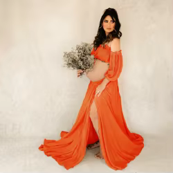 Vestido de maternidad bohemio de lino y algodón con escote