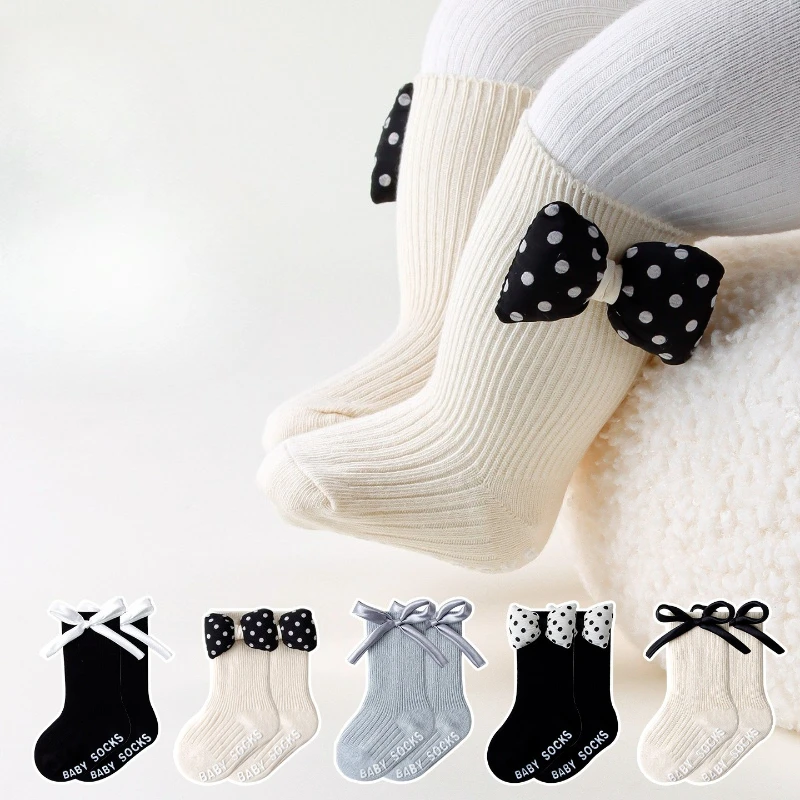 Calcetines de bebé niña de algodón suave – lazo dulce y dibujos