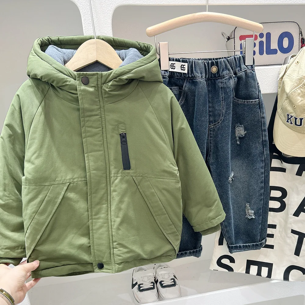 Abrigo acolchado infantil de invierno con capucha y forro polar - imagen 3
